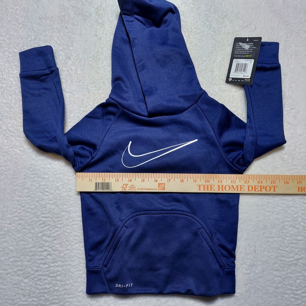 Nike Hoodie Boys 2T Blue Void NWT Therma Dri-FIT Pullover Swoosh 76I396-U9J